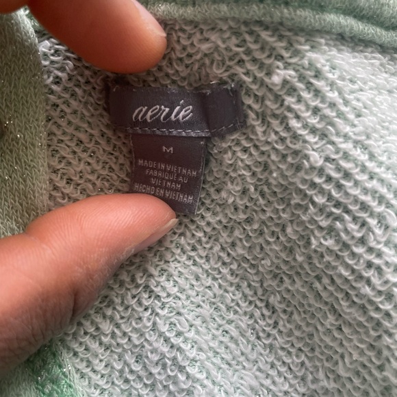 aerie Sweaters - Green aerie hoodie with flora decor I added to the hoodie myself